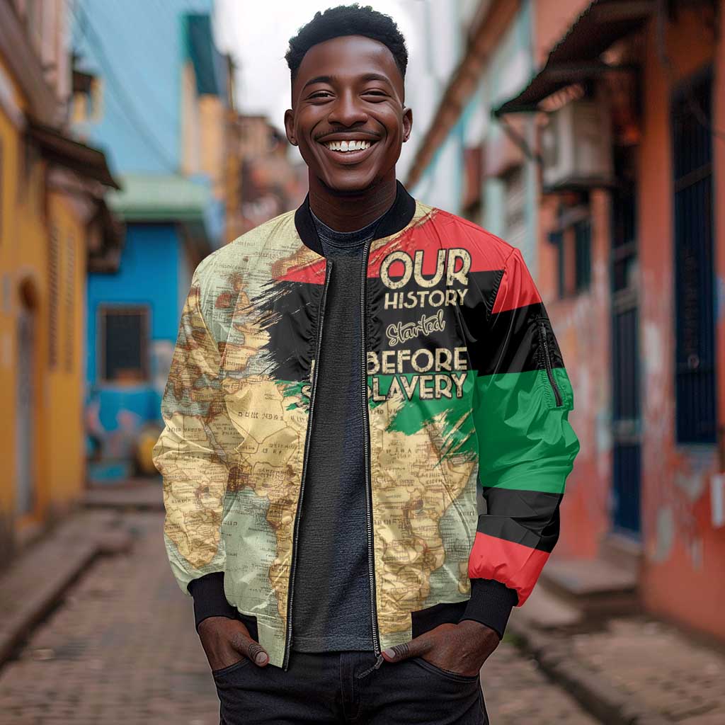 Pan-African Flag Day Sleeve Zip Bomber Jacket African Map - Vintage Style - African Pride