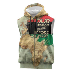 Pan-African Flag Day Sleeveless Zip Hoodie African Map - Vintage Style - African Pride