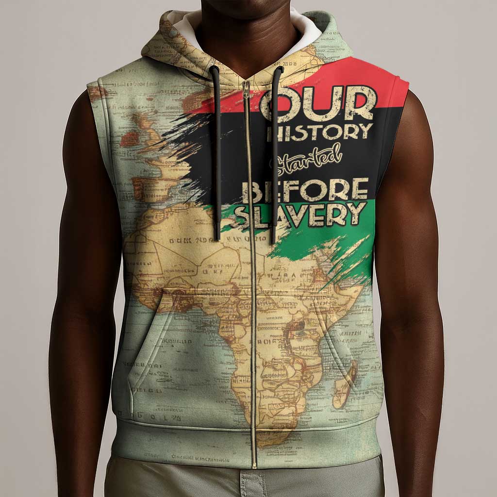 Pan-African Flag Day Sleeveless Zip Hoodie African Map - Vintage Style - African Pride