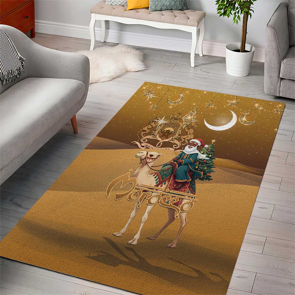Afro Christmas in Sahara Morocco Area Rug Black Santa Riding Camel - African Pride