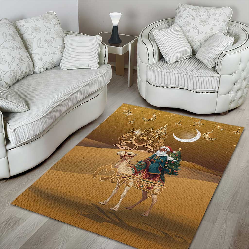 Afro Christmas in Sahara Morocco Area Rug Black Santa Riding Camel - African Pride