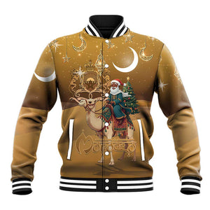 Afro Christmas in Sahara Morocco Baseball Jacket Black Santa Riding Camel - African Pride