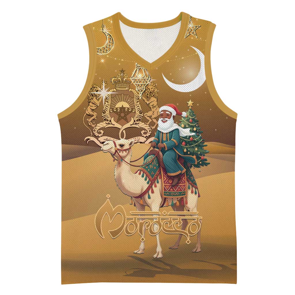 Afro Christmas in Sahara Morocco Basketball Jersey Black Santa Riding Camel - African Pride