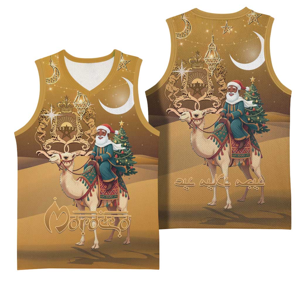 Afro Christmas in Sahara Morocco Basketball Jersey Black Santa Riding Camel - African Pride
