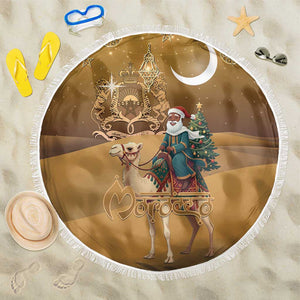 Afro Christmas in Sahara Morocco Beach Blanket Black Santa Riding Camel - African Pride