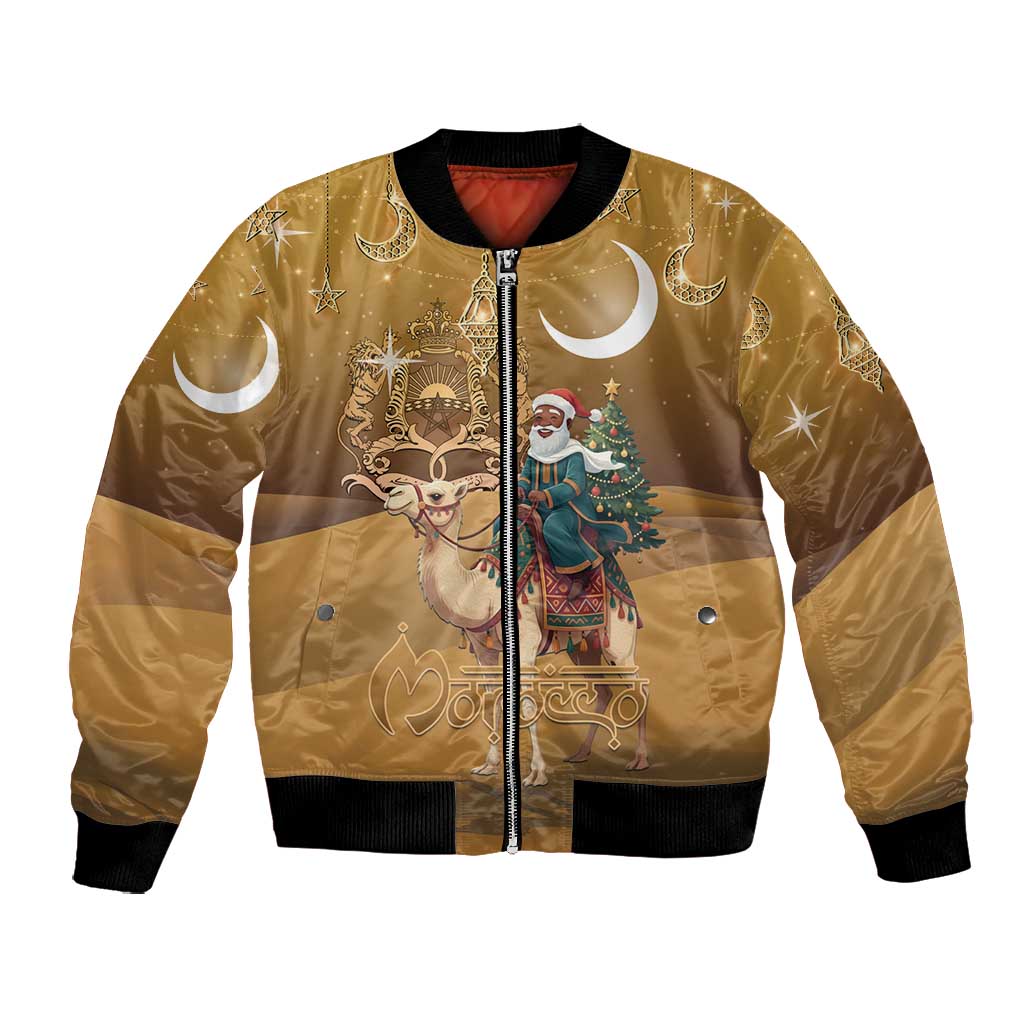 Afro Christmas in Sahara Morocco Bomber Jacket Black Santa Riding Camel - African Pride