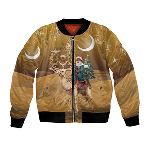 Afro Christmas in Sahara Morocco Bomber Jacket Black Santa Riding Camel - African Pride