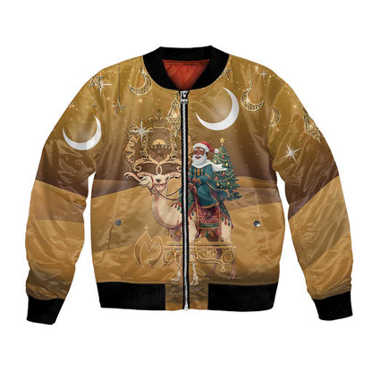 Afro Christmas in Sahara Morocco Bomber Jacket Black Santa Riding Camel - African Pride