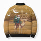 Morocco Christmas in Sahara Bomber Puffer Jacket Black Santa Riding Camel