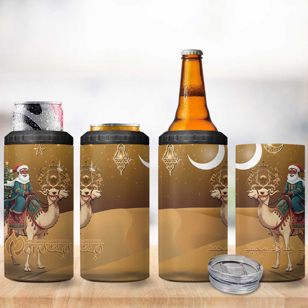 Afro Christmas in Sahara Morocco 4 in 1 Can Cooler Tumbler Black Santa Riding Camel - African Pride