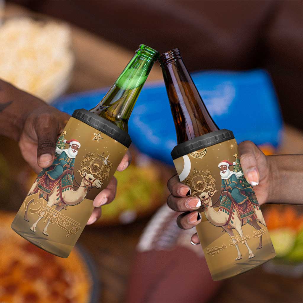 Afro Christmas in Sahara Morocco 4 in 1 Can Cooler Tumbler Black Santa Riding Camel - African Pride