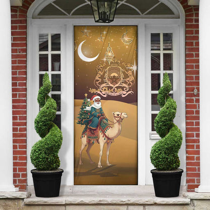 Morocco Christmas in Sahara Door Cover Black Santa Riding Camel