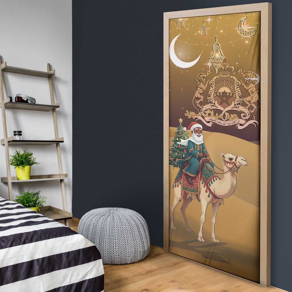 Morocco Christmas in Sahara Door Cover Black Santa Riding Camel