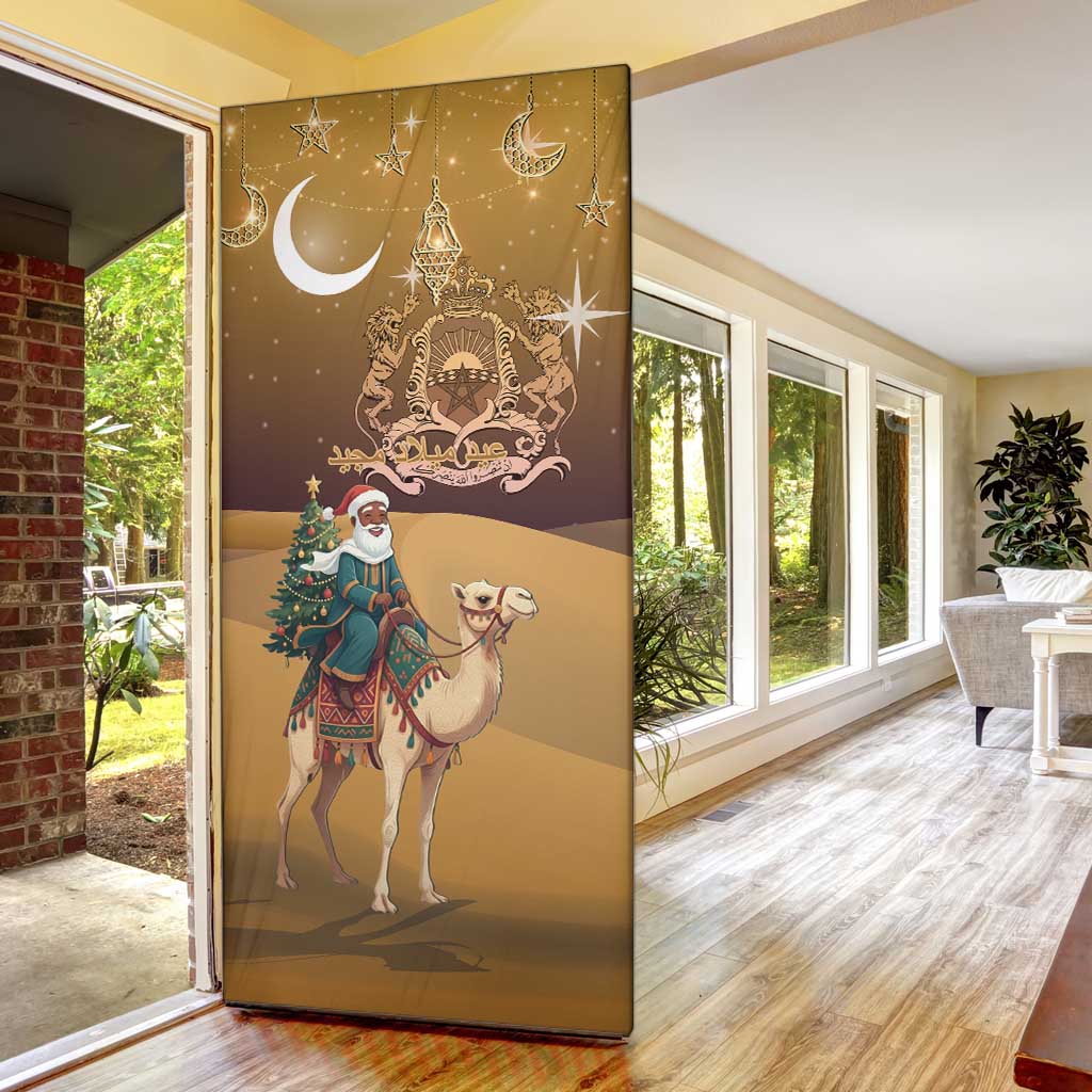 Morocco Christmas in Sahara Door Cover Black Santa Riding Camel
