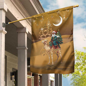 Afro Christmas in Sahara Morocco Garden Flag Black Santa Riding Camel - African Pride