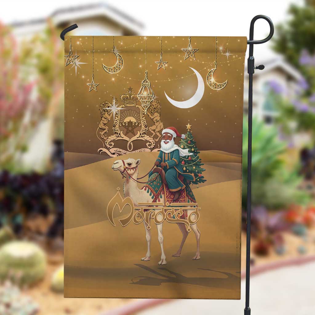 Afro Christmas in Sahara Morocco Garden Flag Black Santa Riding Camel - African Pride