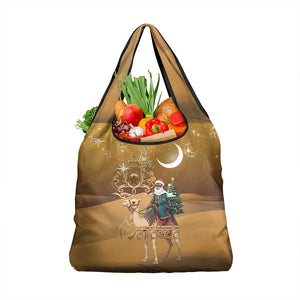Afro Christmas in Sahara Morocco Grocery Bag Black Santa Riding Camel - African Pride