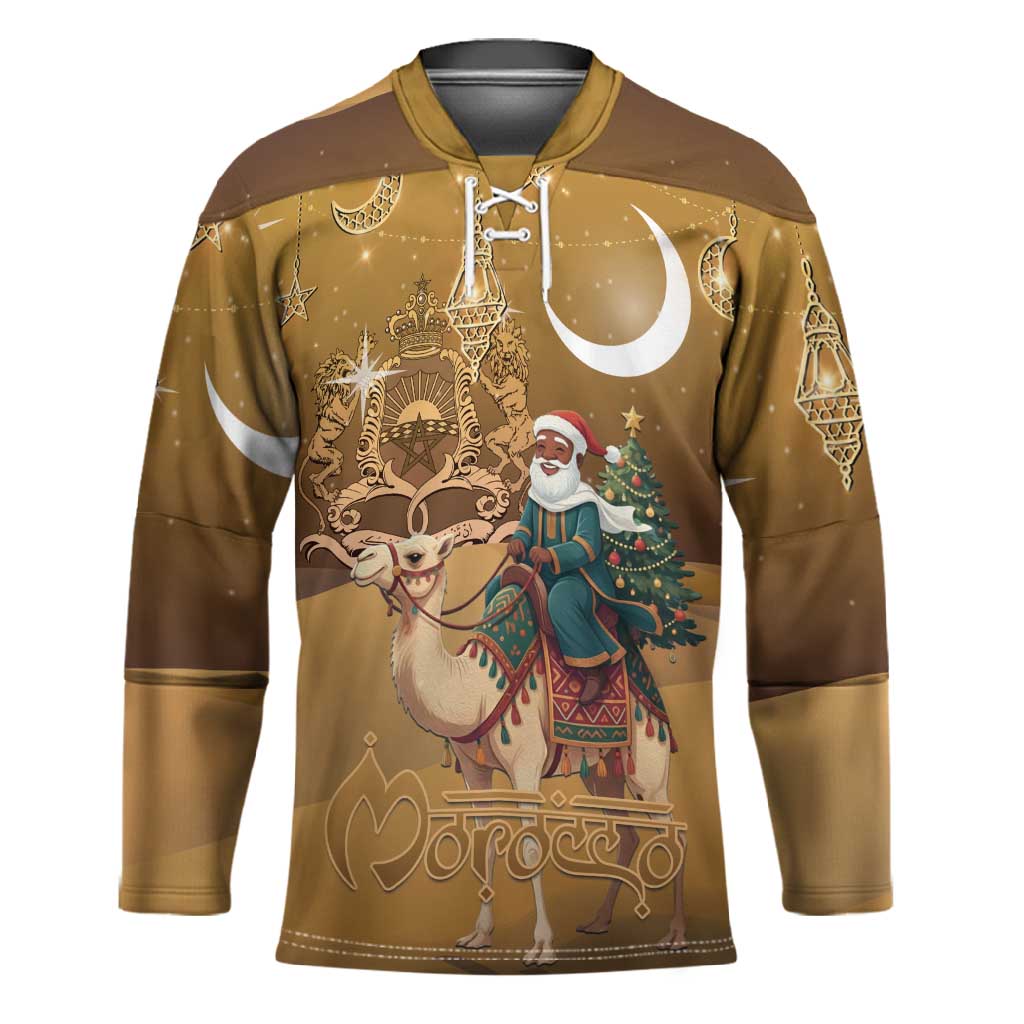 Morocco Christmas in Sahara Hockey Jersey Black Santa Riding Camel