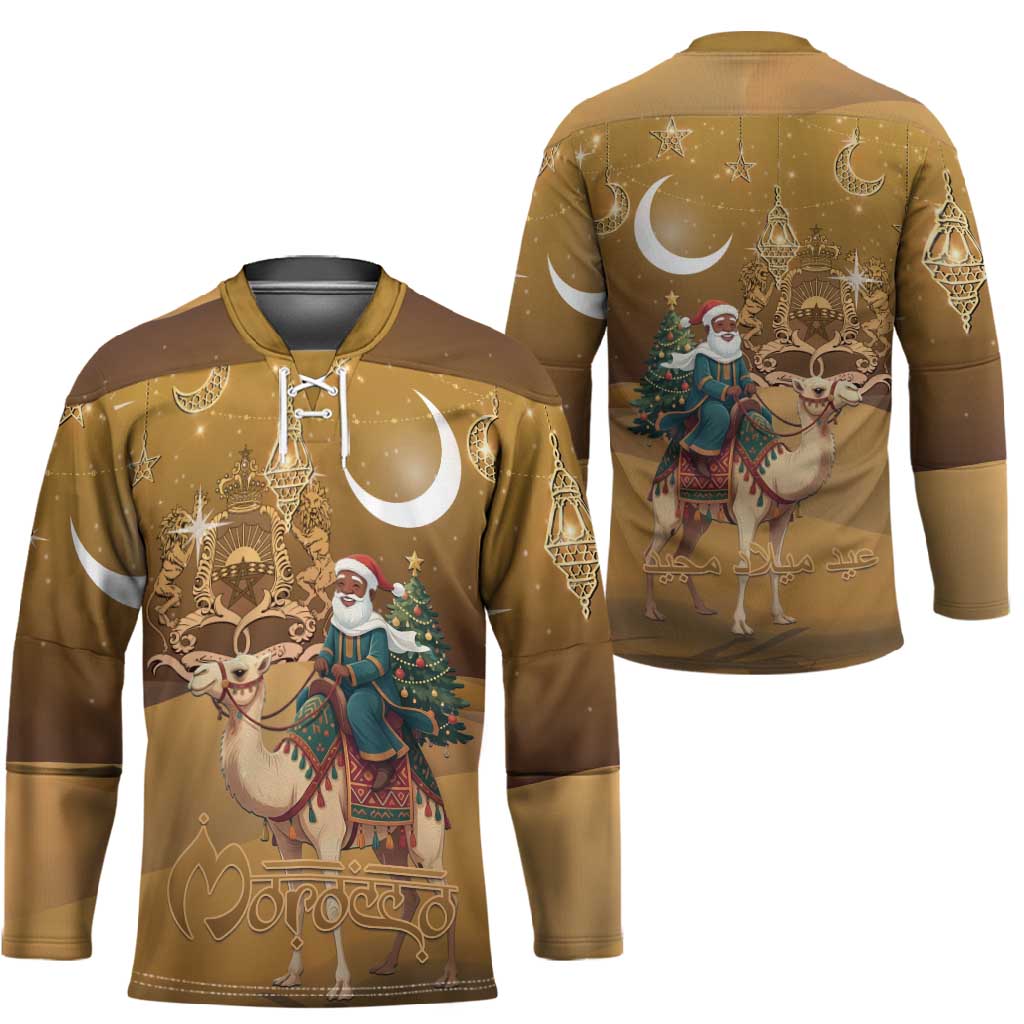 Morocco Christmas in Sahara Hockey Jersey Black Santa Riding Camel