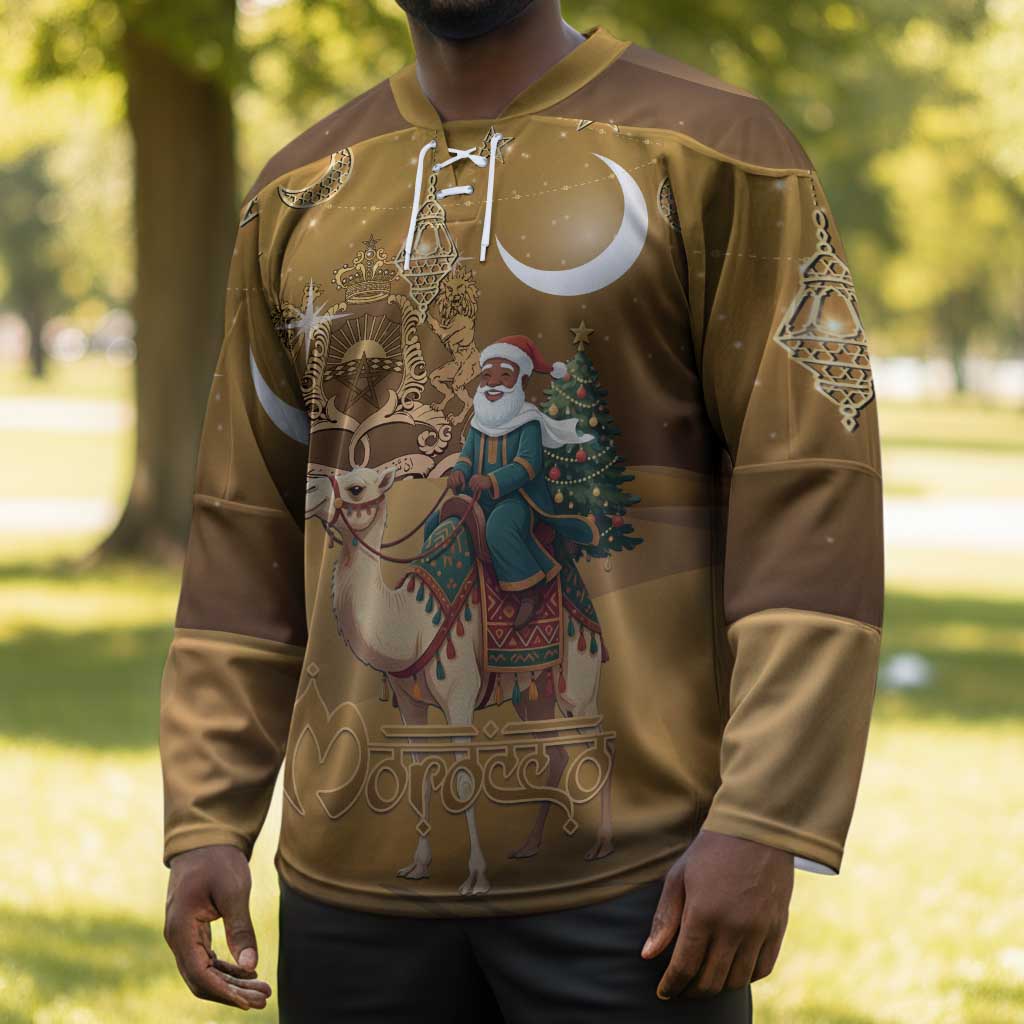 Morocco Christmas in Sahara Hockey Jersey Black Santa Riding Camel