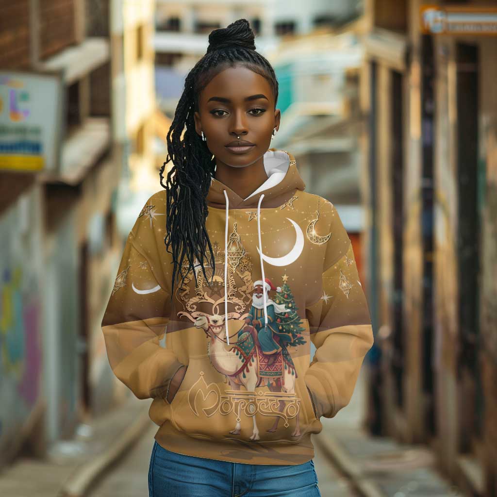 Afro Christmas in Sahara Morocco Hoodie Black Santa Riding Camel - African Pride