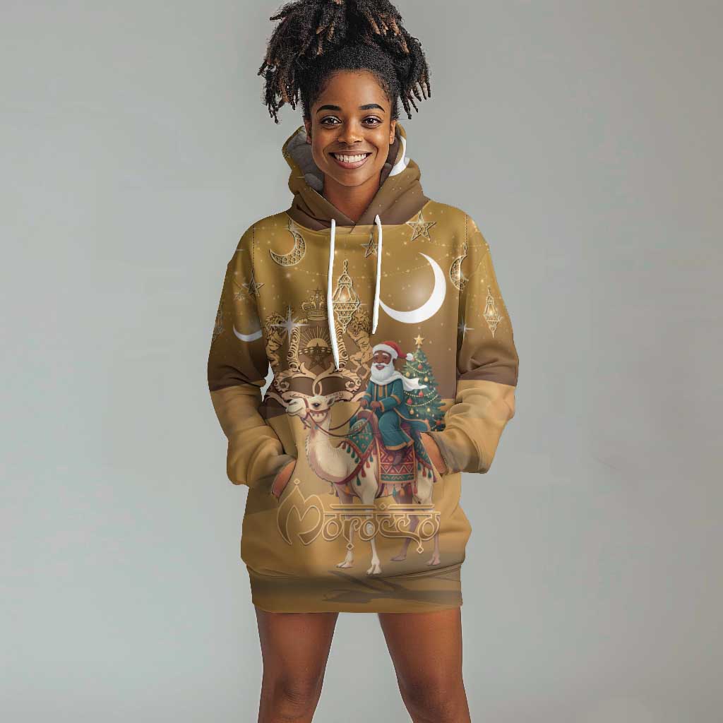Afro Christmas in Sahara Morocco Hoodie Dress Black Santa Riding Camel - African Pride