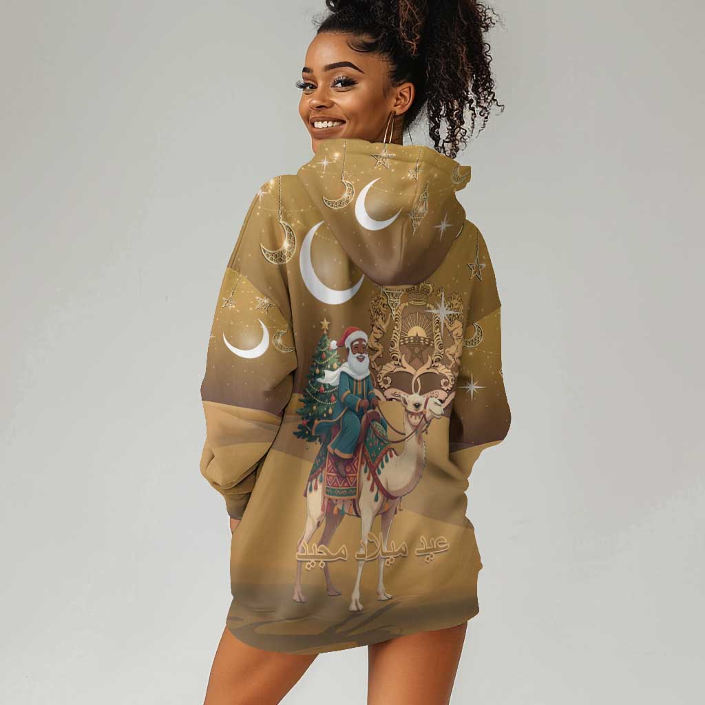 Afro Christmas in Sahara Morocco Hoodie Dress Black Santa Riding Camel - African Pride