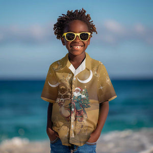 Afro Christmas in Sahara Morocco Kid Hawaiian Shirt Black Santa Riding Camel - African Pride