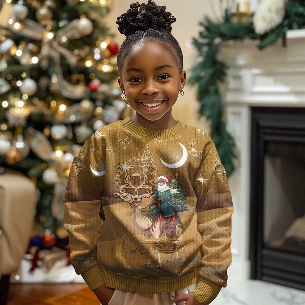 Afro Christmas in Sahara Morocco Kid Ugly Christmas Sweater Black Santa Riding Camel - African Pride