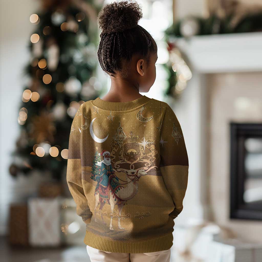 Afro Christmas in Sahara Morocco Kid Ugly Christmas Sweater Black Santa Riding Camel - African Pride
