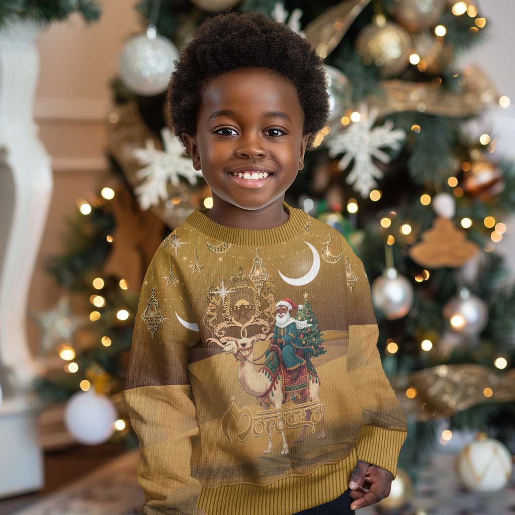 Afro Christmas in Sahara Morocco Kid Ugly Christmas Sweater Black Santa Riding Camel - African Pride