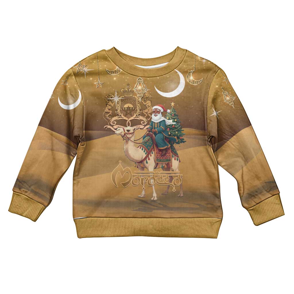 Afro Christmas in Sahara Morocco Kid Ugly Christmas Sweater Black Santa Riding Camel - African Pride