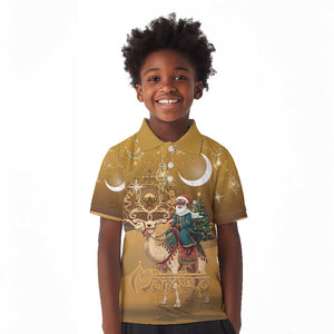 Afro Christmas in Sahara Morocco Kid Polo Shirt Black Santa Riding Camel - African Pride