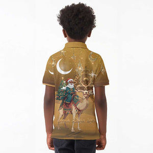Afro Christmas in Sahara Morocco Kid Polo Shirt Black Santa Riding Camel - African Pride