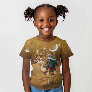 Afro Christmas in Sahara Morocco Kid T shirt Black Santa Riding Camel - African Pride