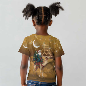 Afro Christmas in Sahara Morocco Kid T shirt Black Santa Riding Camel - African Pride