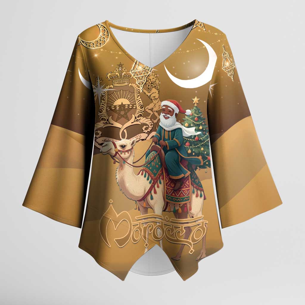 Morocco Christmas in Sahara Kimono Sleeve Blouse Black Santa Riding Camel