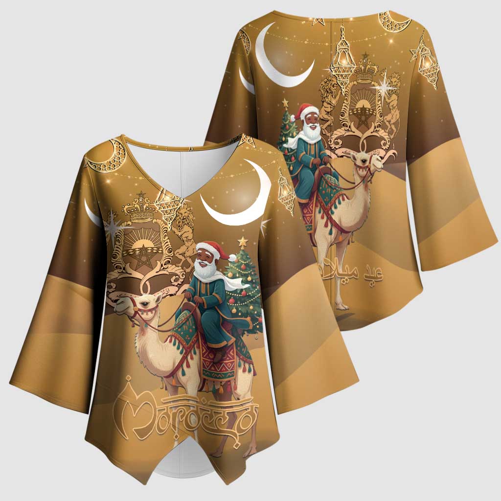 Morocco Christmas in Sahara Kimono Sleeve Blouse Black Santa Riding Camel