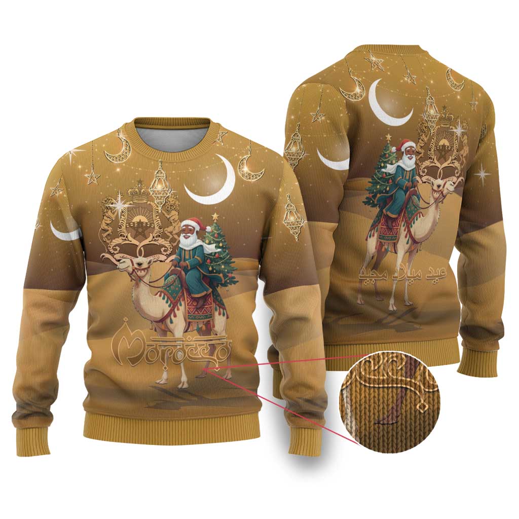 Afro Christmas in Sahara Morocco Ugly Christmas Sweater Black Santa Riding Camel - African Pride