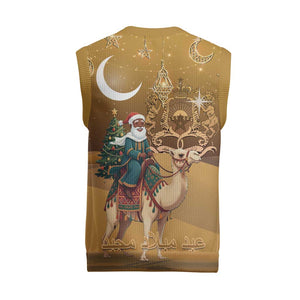 Afro Christmas in Sahara Morocco Christmas Knitted V-Neck Vest Black Santa Riding Camel - African Pride