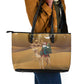Afro Christmas in Sahara Morocco Leather Tote Bag Black Santa Riding Camel - African Pride