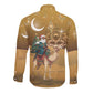 Afro Christmas in Sahara Morocco Long Sleeve Button Shirt Black Santa Riding Camel - African Pride