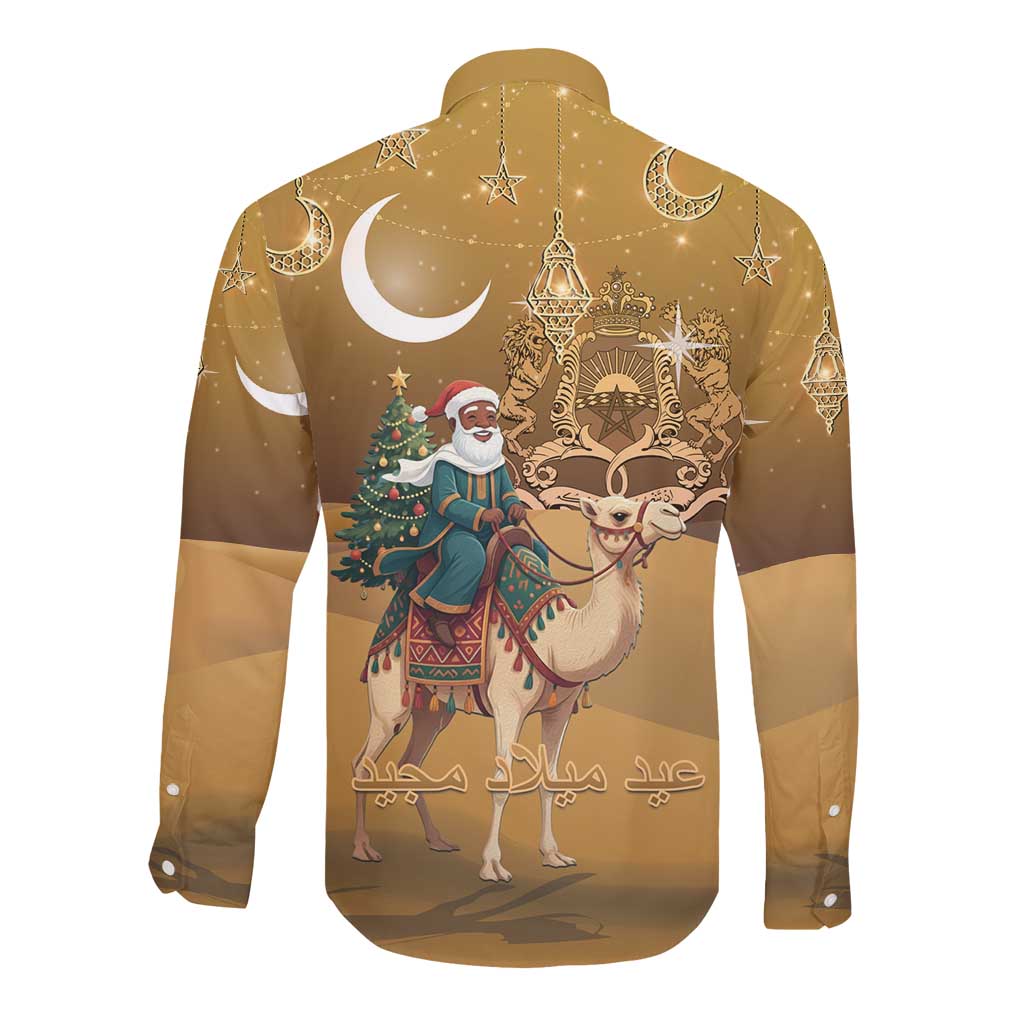Afro Christmas in Sahara Morocco Long Sleeve Button Shirt Black Santa Riding Camel - African Pride