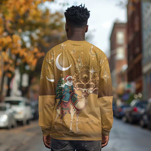 Afro Christmas in Sahara Morocco Long Sleeve Shirt Black Santa Riding Camel - African Pride