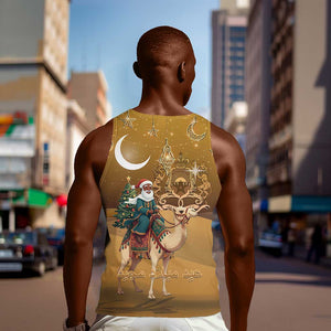 Afro Christmas in Sahara Morocco Men Tank Top Black Santa Riding Camel - African Pride