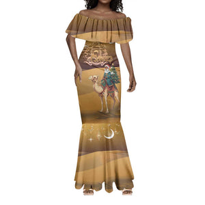 Afro Christmas in Sahara Morocco Mermaid Dress Black Santa Riding Camel - African Pride