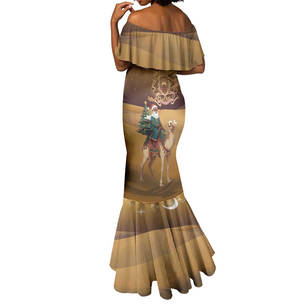 Afro Christmas in Sahara Morocco Mermaid Dress Black Santa Riding Camel - African Pride