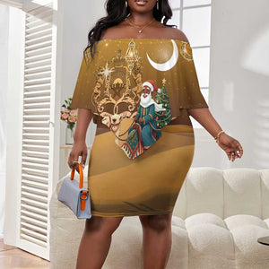 Afro Christmas in Sahara Morocco Off Shoulder Short Dress Black Santa Riding Camel - African Pride