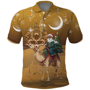 Afro Christmas in Sahara Morocco Polo Shirt Black Santa Riding Camel - African Pride