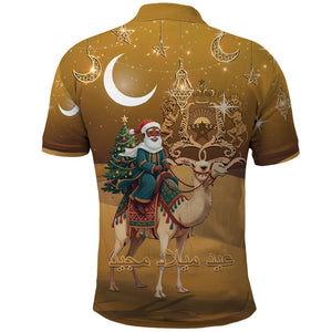 Afro Christmas in Sahara Morocco Polo Shirt Black Santa Riding Camel - African Pride